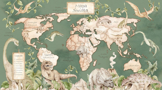 Ταπετσαρία χάρτης δεινόσαυροι πράσινο