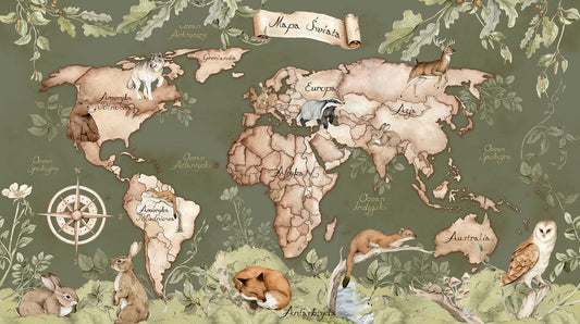 Ταπετσαρία χάρτης ζώα δάσους πράσινο
