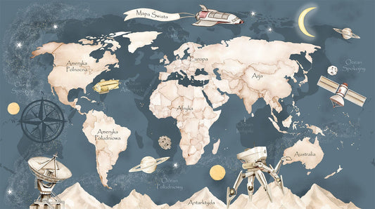 Ταπετσαρία παγκόσμιος χάρτης μπλε