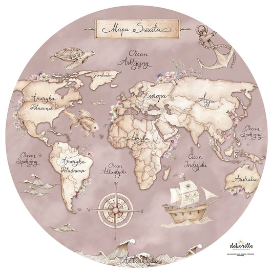 Αυτοκόλλητο ροζ θαλάσσιος  χάρτης 100x100